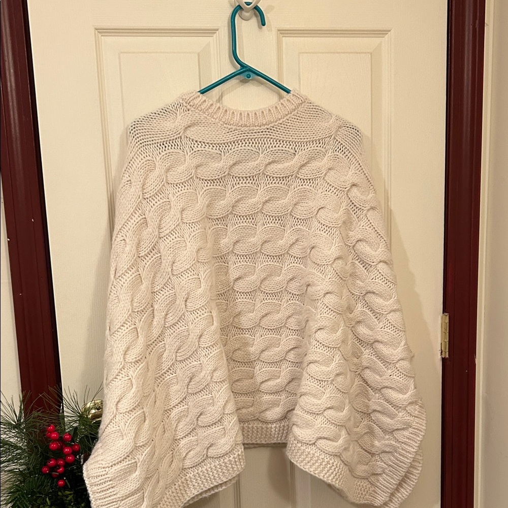 Cochin Cozy Cream Cable Knit Sweater Poncho